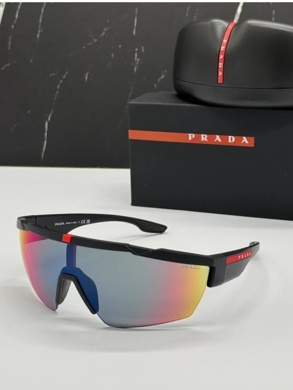 Prada Linea Rossa PS03XS DG008F Men Black Multicolor Sport Sunglasses Authentic
